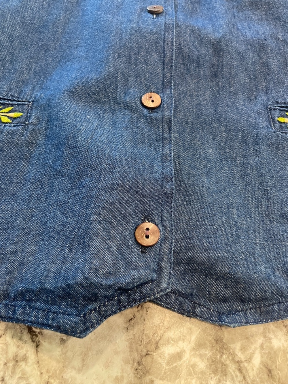 April Cornell Blue Denim Button-Front Vest with Floral Embroidery Size XL - Picture 3 of 7